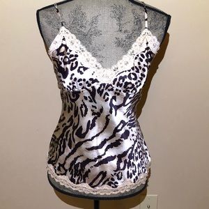 Gracie 100% Silk Leopard Print Lace & Beaded Trimmed Camisole. Sz Medium